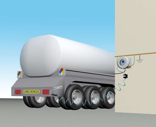 Bei Tanklastzügen sollte das Erdungssystem erkennen können, wenn keine Verbindung mehr zum Fahrwerk oder Tank besteht.  