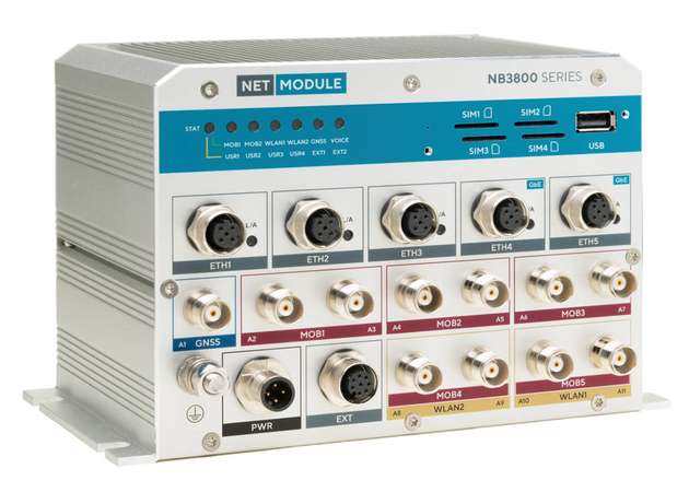 Der NB3800 ist NetModules erster 5G-fähiger Router. Er basiert auf den Geräten der NB3800-Reihe.