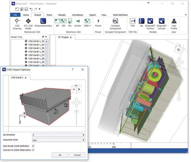 Beim CAD-Import werden Gehäuseformen und Geräteaufbauten aus dem CAD-Programm als Basis für die Simulation übernommen.