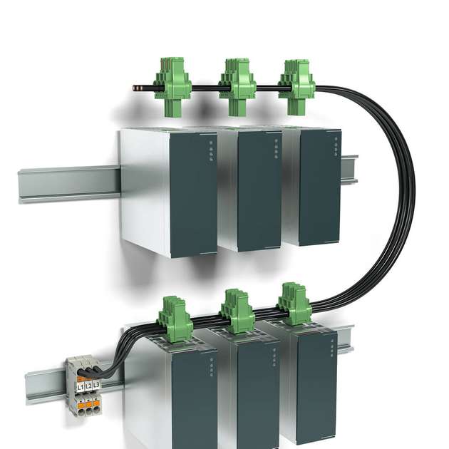 Leiterplattensteckverbinder und flexible Leiter ermöglichen die freie Anordnung von Geräten innerhalb eines Energiebus-Systems.