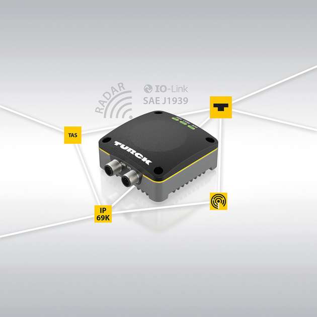 Turcks Radarscanner MR15-Q80 ist derzeit das einzige Gerät mit SAE-J1993-Interface für den CAN-Bus, eine IO-Link-Version ist auch verfügbar.