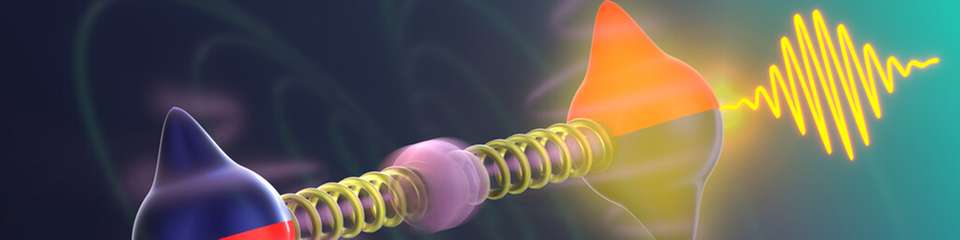 Künstlerische Illustration der Magnon-Phonon-Fermi-Resonanz in einem Antiferromagneten.