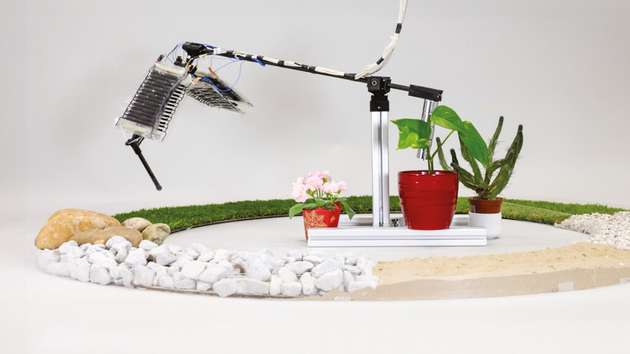 Das Roboterbein springt über unterschiedliches Terrain.