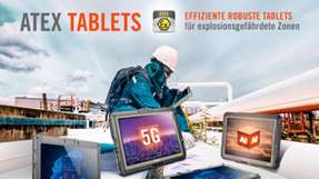 Robuste Tablets für explosionsgefährdete Zonen Das UX10-EX bietet ein 10,1-Zoll-Sonnenlicht-lesbares Display, ist nach MIL-STD-810H und IP66 zertifiziert, sturzfest bis 1,8 m, verfügt über RFID-Leser und eine Windows Hello-Kamera.