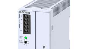 Kompakte CAP-USV: Nahtloses Umschalten schützt die Steuerungstechnik Die DC-USV PMC-0424-050-01 von Block puffert 24 VDC batterielos per Superkondensator (5 A), schaltet bei Spannungseinbruch automatisch um und liefert als externes Power-Boost-Modul bis zu 12 A für bis zu 6 Sekunden.