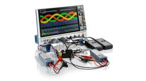 MXO 5 Oszilloskop mit Tastkopfschnittstelle bei der Analyse von Antriebssträngen - zu sehen am Rohde & Schwarz-Stand 619 in Halle 7 auf der PCIM Europe in Nürnberg. 